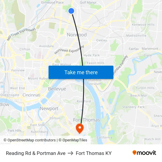Reading Rd & Portman Ave to Fort Thomas KY map