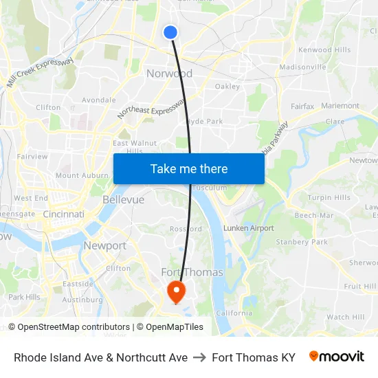 Rhode Island Ave & Northcutt Ave to Fort Thomas KY map