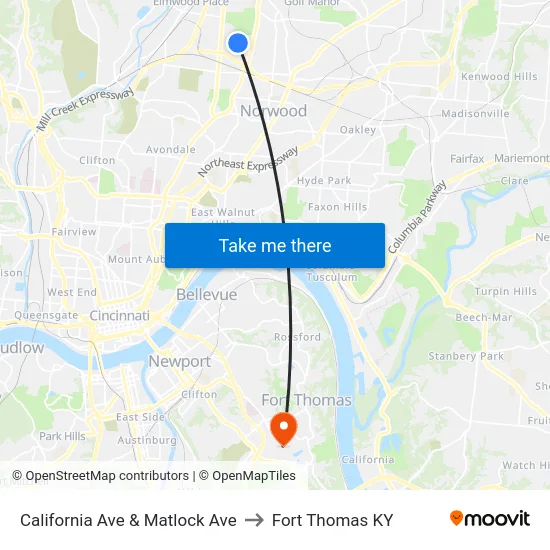 California Ave & Matlock Ave to Fort Thomas KY map