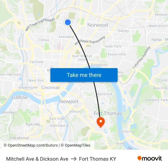 Mitchell Ave & Dickson Ave to Fort Thomas KY map