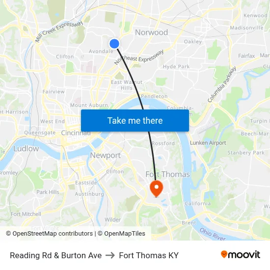 Reading Rd & Burton Ave to Fort Thomas KY map