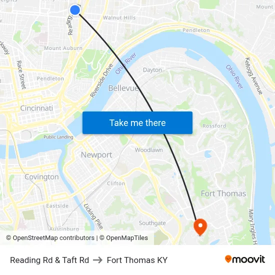 Reading Rd & Taft Rd to Fort Thomas KY map