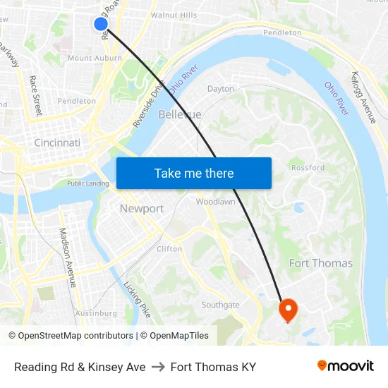 Reading Rd & Kinsey Ave to Fort Thomas KY map