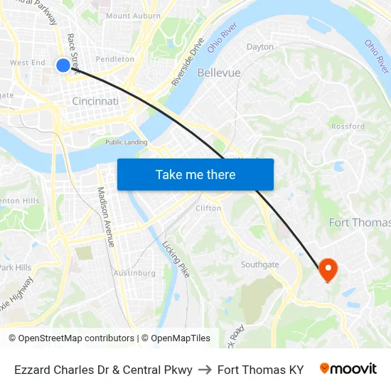 Ezzard Charles Dr & Central Pkwy to Fort Thomas KY map