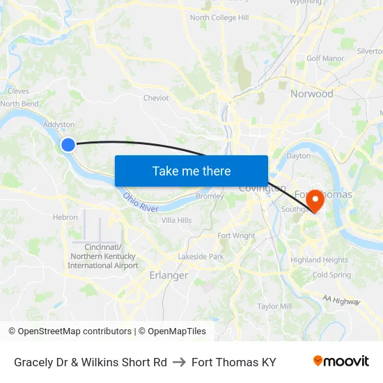Gracely Dr & Wilkins Short Rd to Fort Thomas KY map
