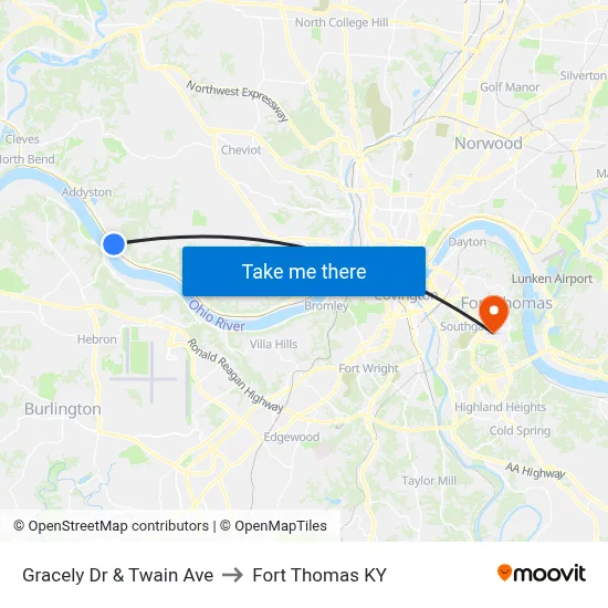 Gracely Dr & Twain Ave to Fort Thomas KY map