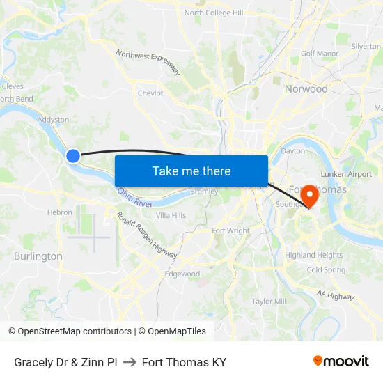 Gracely Dr & Zinn Pl to Fort Thomas KY map