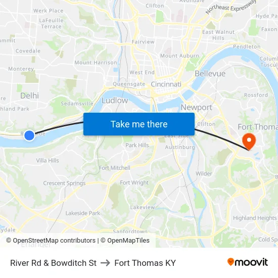 River Rd & Bowditch St to Fort Thomas KY map