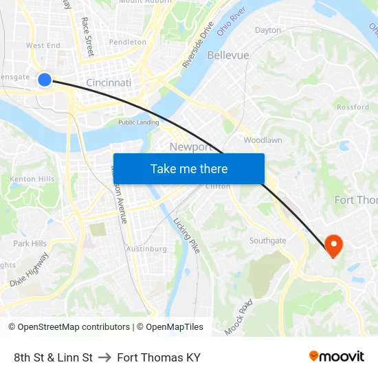 8th St & Linn St to Fort Thomas KY map