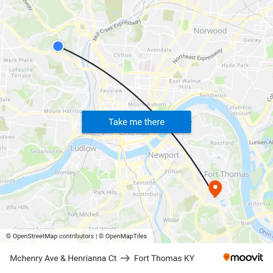 Mchenry Ave & Henrianna Ct to Fort Thomas KY map