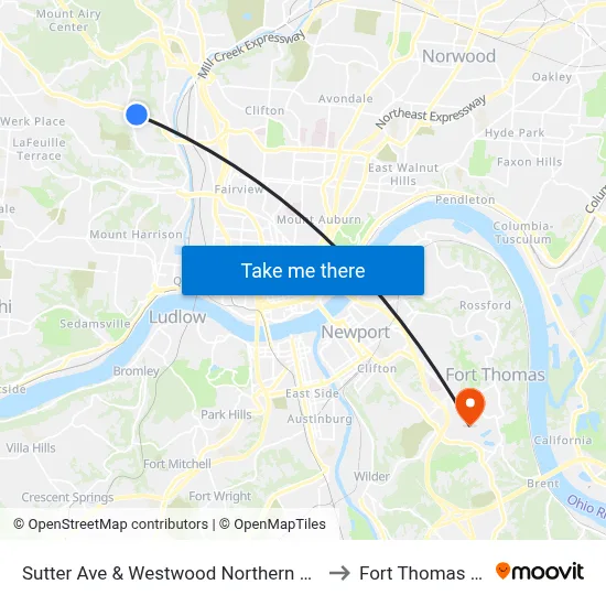 Sutter Ave & Westwood Northern Blvd to Fort Thomas KY map