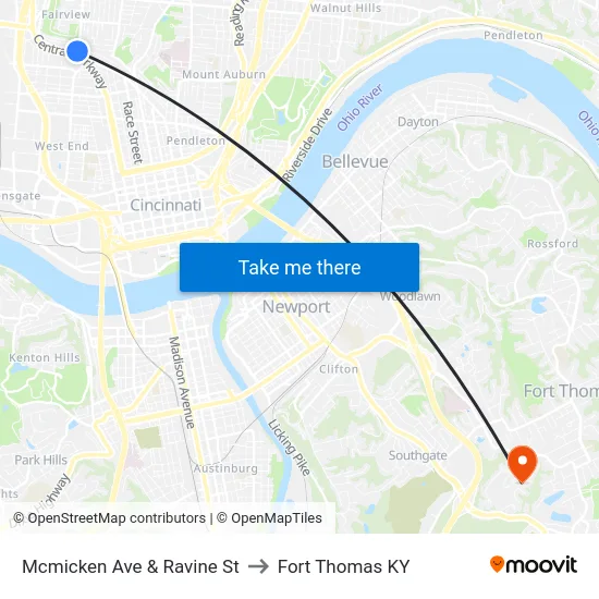 Mcmicken Ave & Ravine St to Fort Thomas KY map