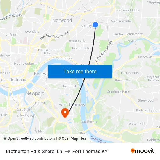 Brotherton Rd & Sherel Ln to Fort Thomas KY map