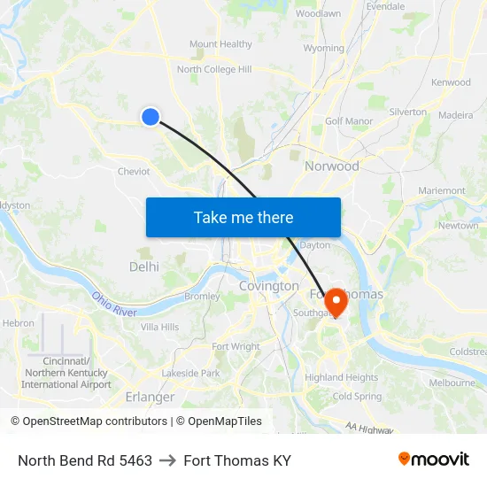 North Bend Rd 5463 to Fort Thomas KY map