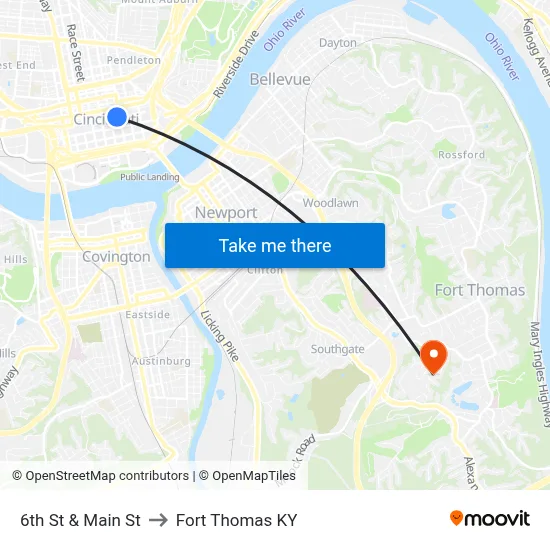 6th St & Main St to Fort Thomas KY map
