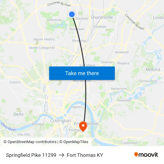 Springfield Pike 11299 to Fort Thomas KY map