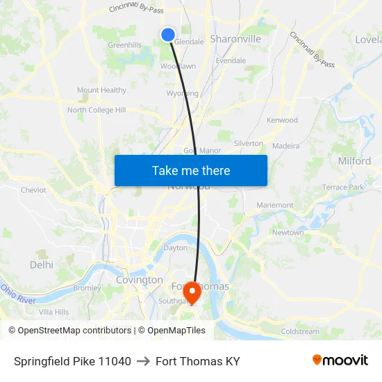 Springfield Pike 11040 to Fort Thomas KY map