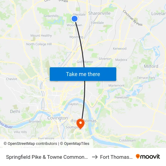Springfield Pike & Towne Commons Way to Fort Thomas KY map