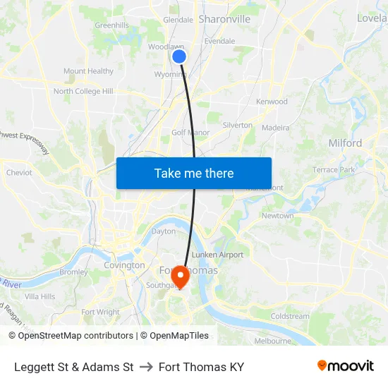 Leggett St & Adams St to Fort Thomas KY map