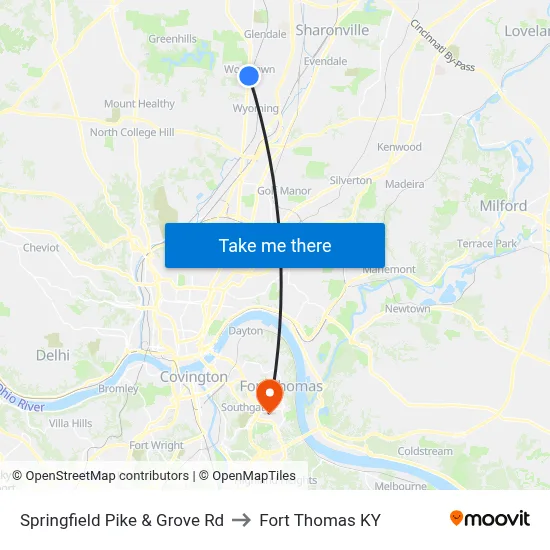 Springfield Pike & Grove Rd to Fort Thomas KY map