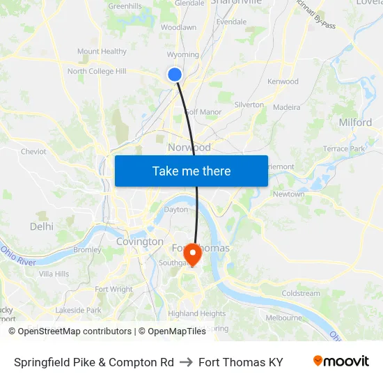 Springfield Pike & Compton Rd to Fort Thomas KY map
