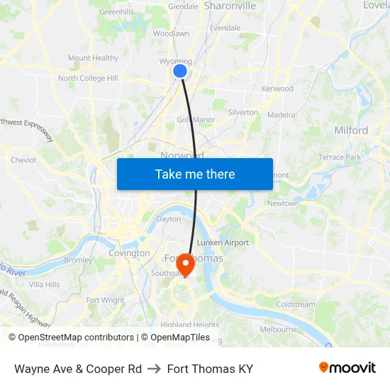 Wayne Ave & Cooper Rd to Fort Thomas KY map