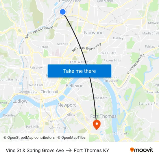 Vine St & Spring Grove Ave to Fort Thomas KY map