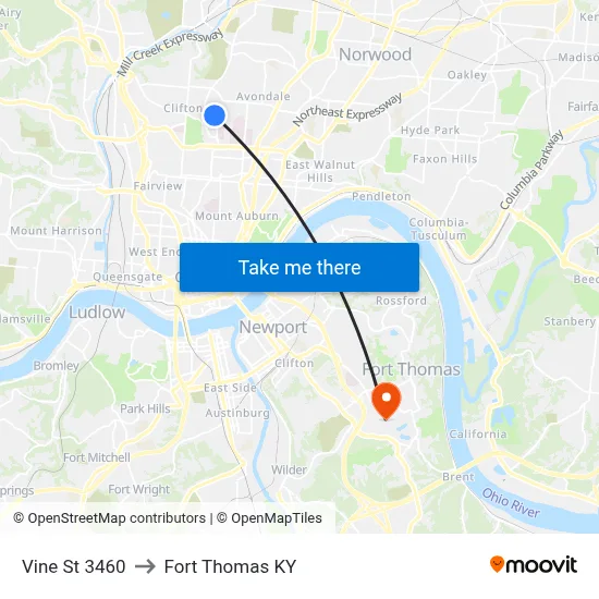 Vine St 3460 to Fort Thomas KY map
