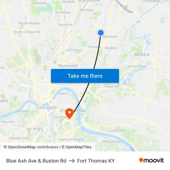 Blue Ash Ave & Buxton Rd to Fort Thomas KY map
