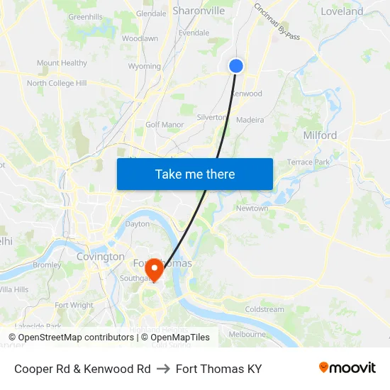 Cooper Rd & Kenwood Rd to Fort Thomas KY map