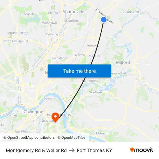 Montgomery Rd & Weller Rd to Fort Thomas KY map