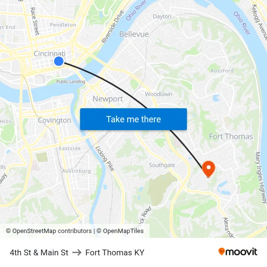 4th St & Main St to Fort Thomas KY map