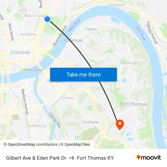 Gilbert Ave & Eden Park Dr to Fort Thomas KY map