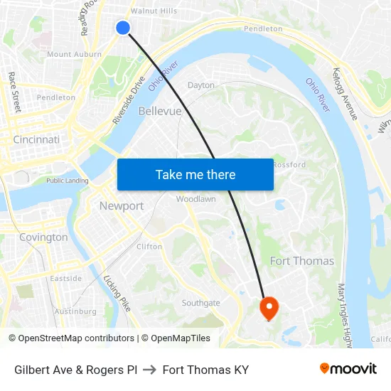 Gilbert Ave & Rogers Pl to Fort Thomas KY map