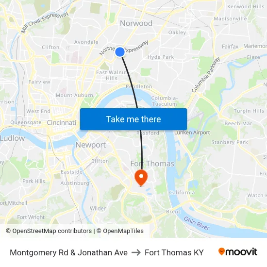 Montgomery Rd & Jonathan Ave to Fort Thomas KY map