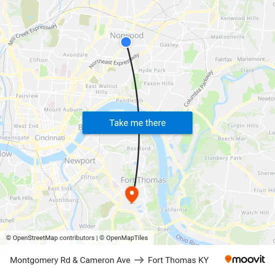 Montgomery Rd & Cameron Ave to Fort Thomas KY map