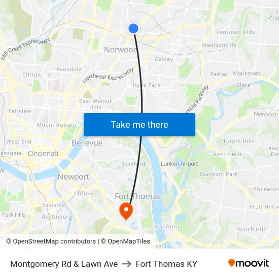 Montgomery Rd & Lawn Ave to Fort Thomas KY map