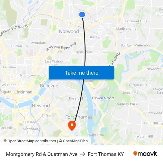 Montgomery Rd & Quatman Ave to Fort Thomas KY map