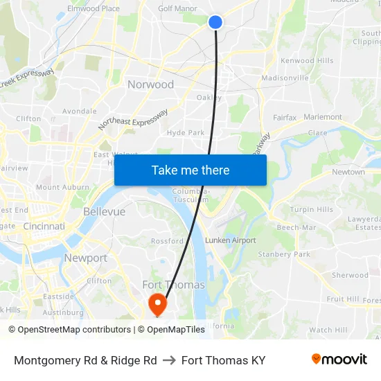 Montgomery Rd & Ridge Rd to Fort Thomas KY map
