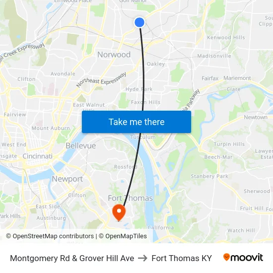 Montgomery Rd & Grover Hill Ave to Fort Thomas KY map