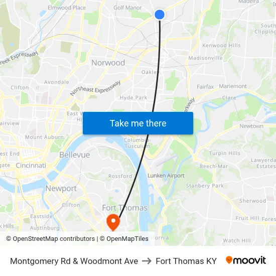 Montgomery Rd & Woodmont Ave to Fort Thomas KY map