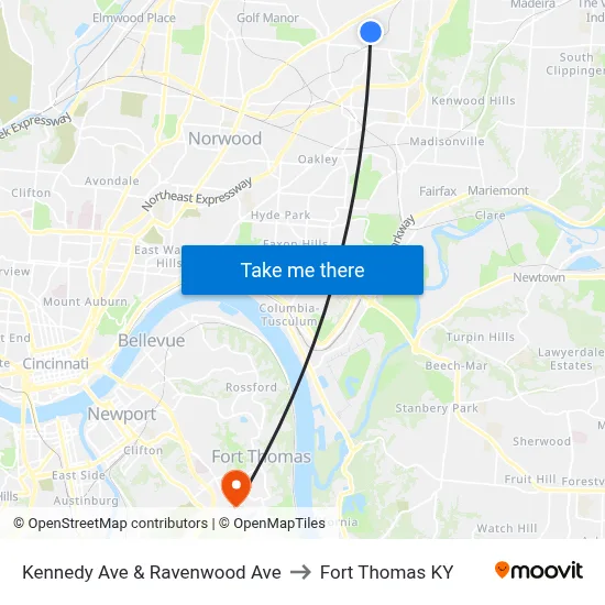 Kennedy Ave & Ravenwood Ave to Fort Thomas KY map