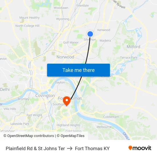 Plainfield Rd & St Johns Ter to Fort Thomas KY map