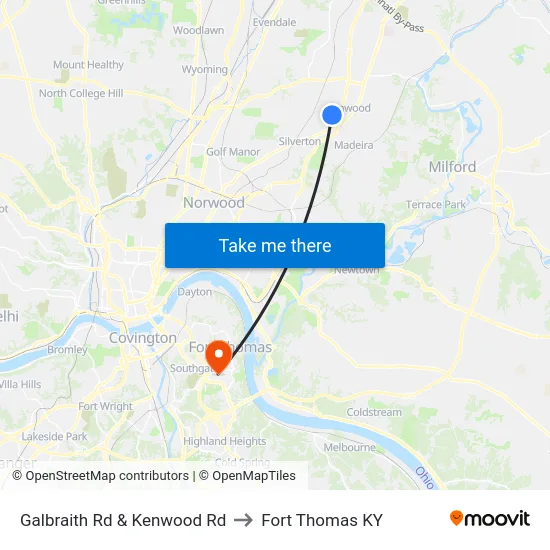 Galbraith Rd & Kenwood Rd to Fort Thomas KY map
