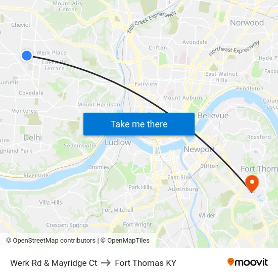 Werk Rd & Mayridge Ct to Fort Thomas KY map