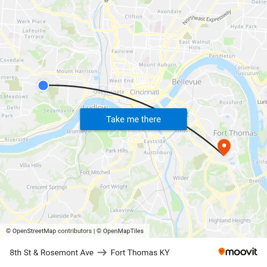 8th St & Rosemont Ave to Fort Thomas KY map