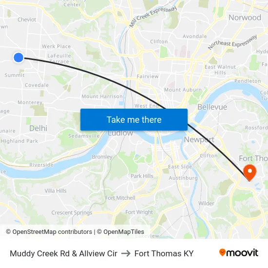 Muddy Creek Rd & Allview Cir to Fort Thomas KY map