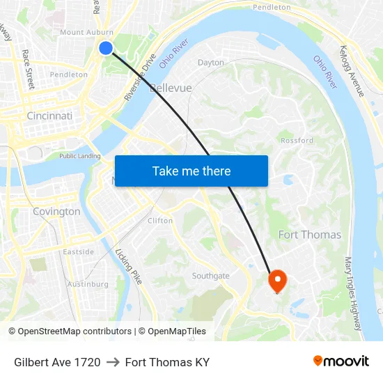 Gilbert Ave 1720 to Fort Thomas KY map