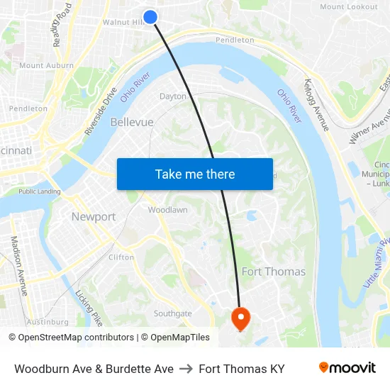 Woodburn Ave & Burdette Ave to Fort Thomas KY map