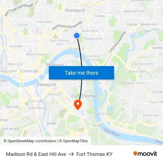 Madison Rd & East Hill Ave to Fort Thomas KY map